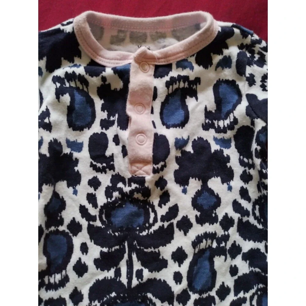 Yoga Sprout Baby Long Sleeve Henley Romper - Blue Ikat Print 0-3 Months